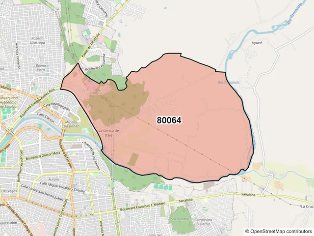 Mapa del código postal 80064, Culiacán, Sinaloa