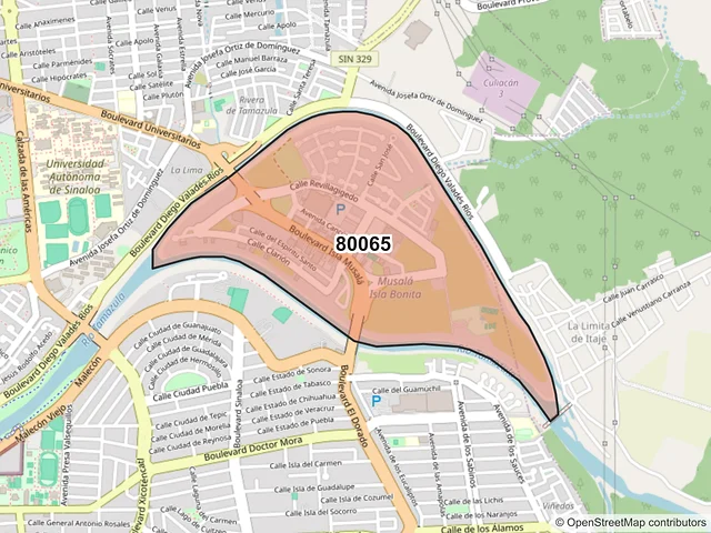 Mapa del código postal 80065, Culiacán, Sinaloa
