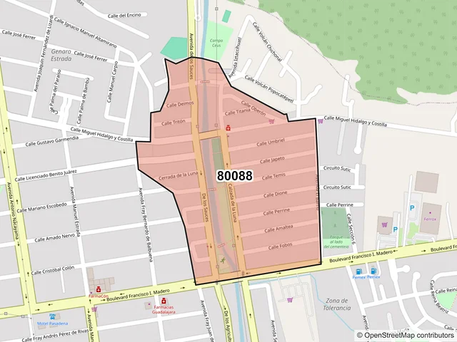 Mapa del código postal 80088, Culiacán, Sinaloa