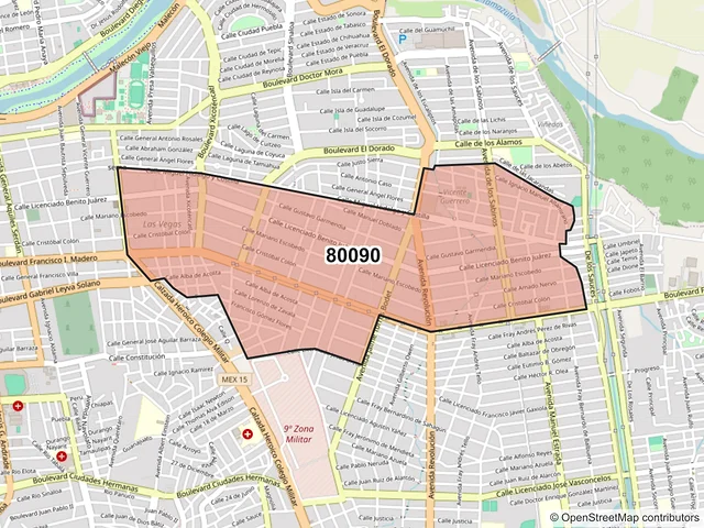 Mapa del código postal 80090, Culiacán, Sinaloa