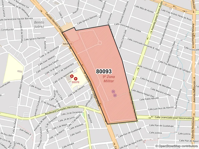 Mapa del código postal 80093, Culiacán, Sinaloa