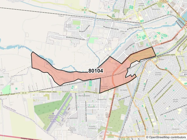 Mapa del código postal 80104, Culiacán, Sinaloa