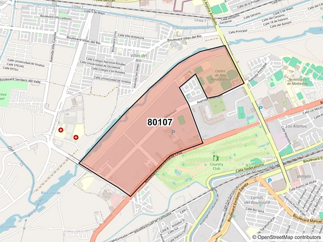 Mapa del código postal 80107, Culiacán, Sinaloa