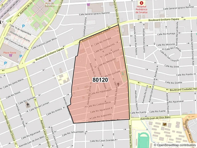 Mapa del código postal 80120, Culiacán, Sinaloa