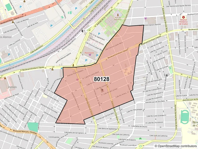 Mapa del código postal 80128, Culiacán, Sinaloa