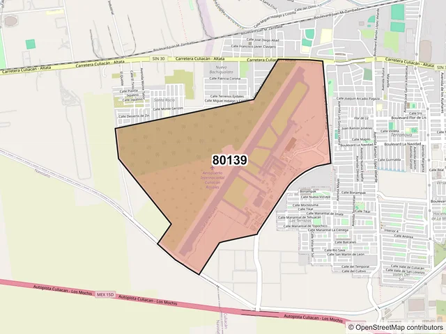 Mapa del código postal 80139, Culiacán, Sinaloa