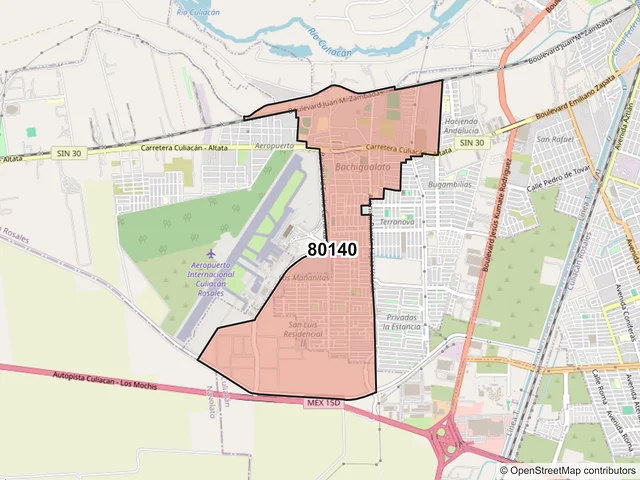 Mapa del código postal 80140, Culiacán, Sinaloa