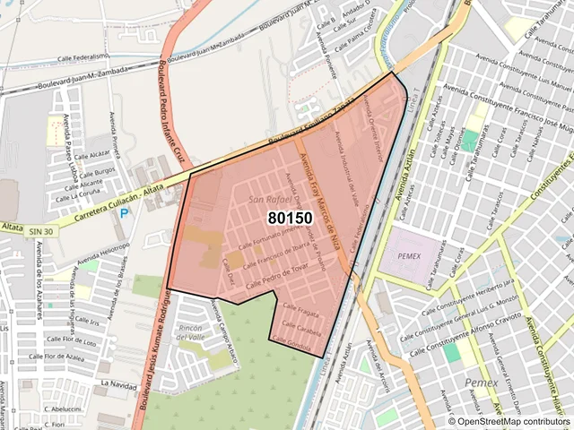 Mapa del código postal 80150, Culiacán, Sinaloa