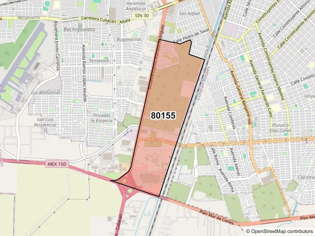 Mapa del código postal 80155, Culiacán, Sinaloa