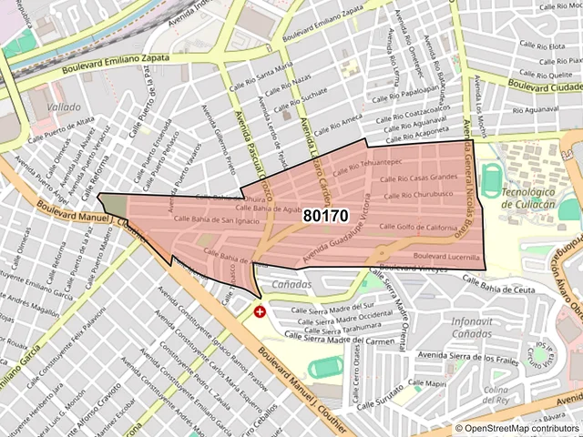 Mapa del código postal 80170, Culiacán, Sinaloa
