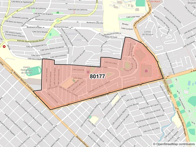 Mapa del código postal 80177, Culiacán, Sinaloa