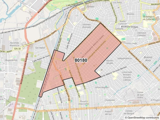 Mapa del código postal 80180, Culiacán, Sinaloa