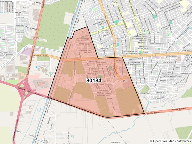 Mapa del código postal 80184, Culiacán, Sinaloa