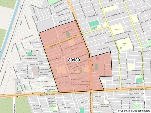 Mapa del código postal 80189, Culiacán, Sinaloa