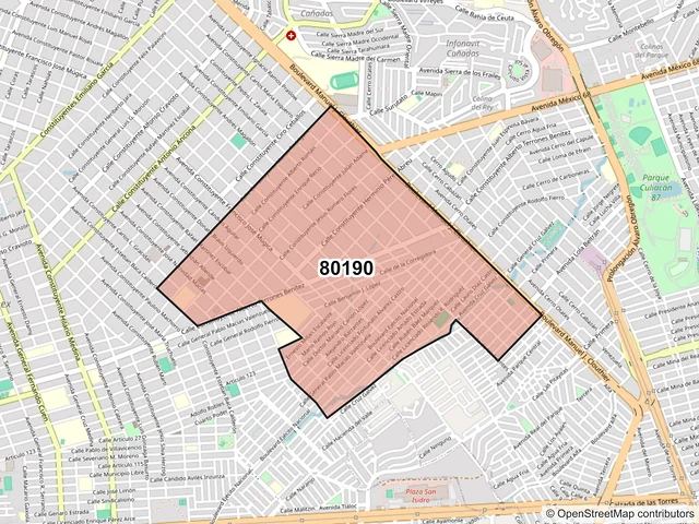 Mapa del código postal 80190, Culiacán, Sinaloa