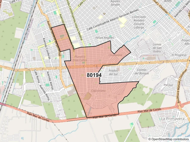 Mapa del código postal 80194, Culiacán, Sinaloa