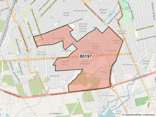 Mapa del código postal 80197, Culiacán, Sinaloa