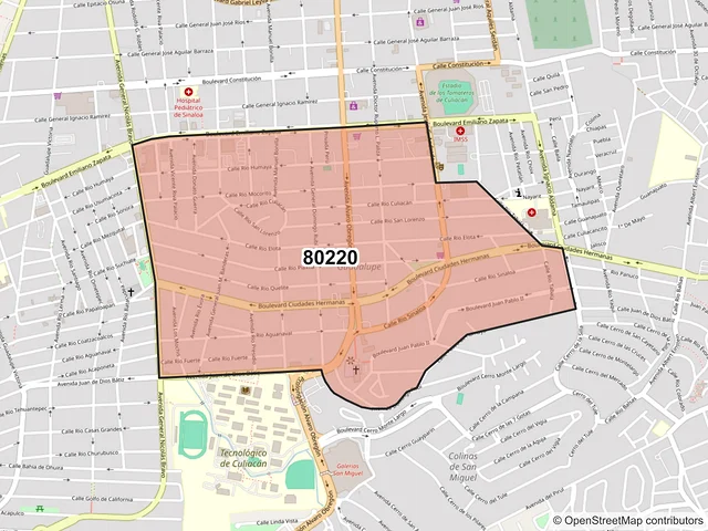 Mapa del código postal 80220, Culiacán, Sinaloa