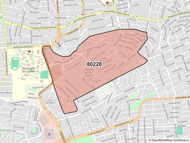 Mapa del código postal 80228, Culiacán, Sinaloa