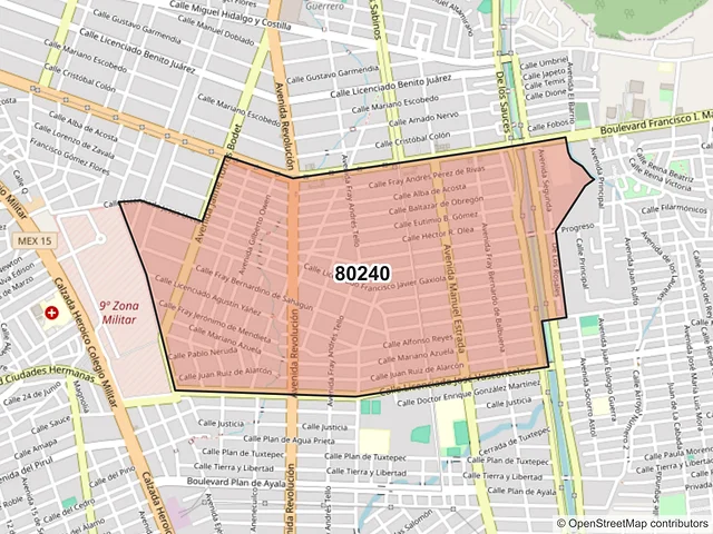 Mapa del código postal 80240, Culiacán, Sinaloa