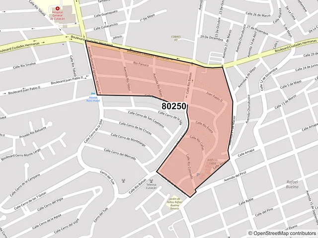 Mapa del código postal 80250, Culiacán, Sinaloa