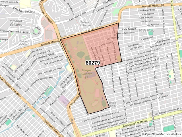 Mapa del código postal 80279, Culiacán, Sinaloa
