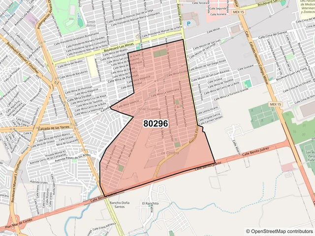 Mapa del código postal 80296, Culiacán, Sinaloa