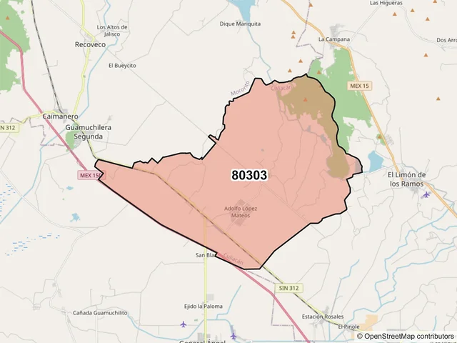 Mapa del código postal 80303, Culiacán, Sinaloa