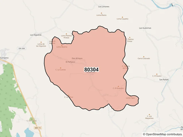 Mapa del código postal 80304, Culiacán, Sinaloa