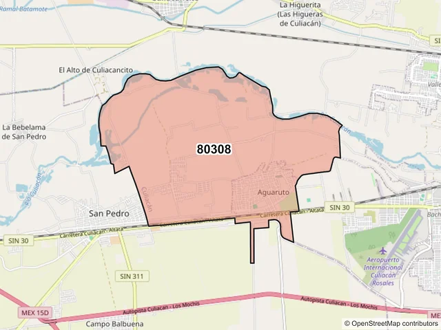 Mapa del código postal 80308, Culiacán, Sinaloa