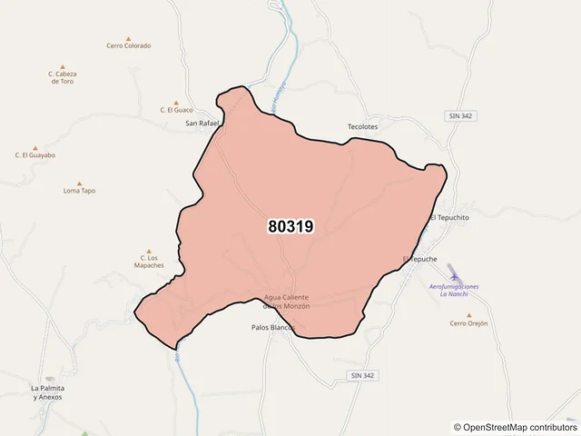 Mapa del código postal 80319, Culiacán, Sinaloa
