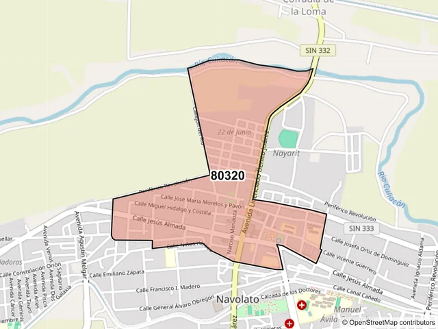 Mapa del código postal 80320, Navolato, Sinaloa