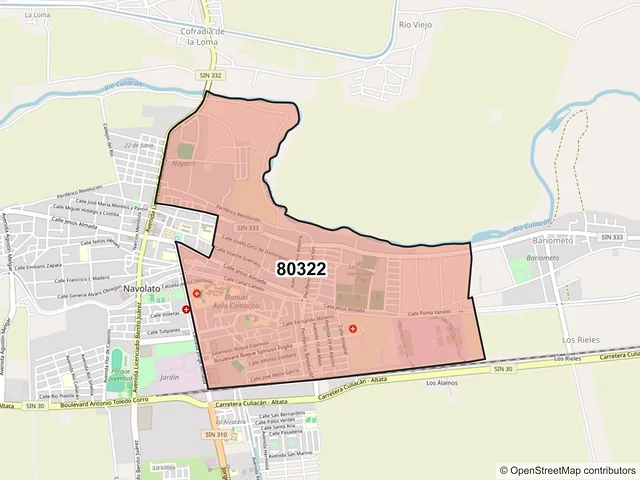 Mapa del código postal 80322, Navolato, Sinaloa