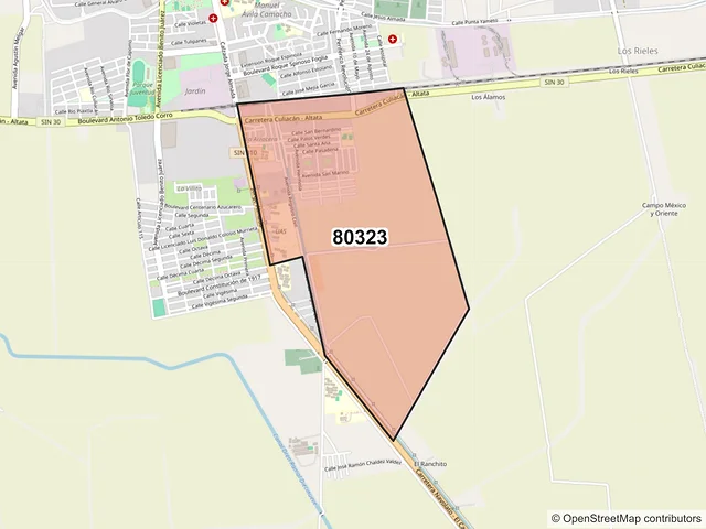 Mapa del código postal 80323, Navolato, Sinaloa