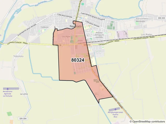 Mapa del código postal 80324, Navolato, Sinaloa