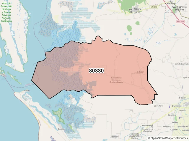 Mapa del código postal 80330, Navolato, Sinaloa