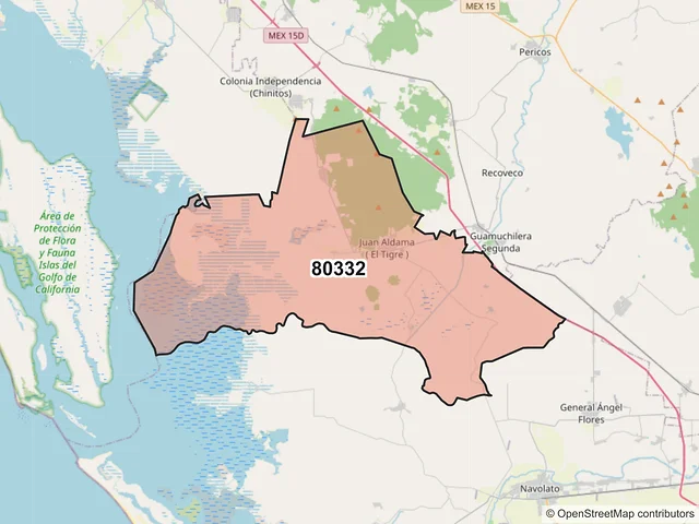 Mapa del código postal 80332, Navolato, Sinaloa