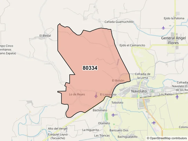 Mapa del código postal 80334, Navolato, Sinaloa