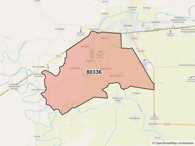Mapa del código postal 80336, Navolato, Sinaloa