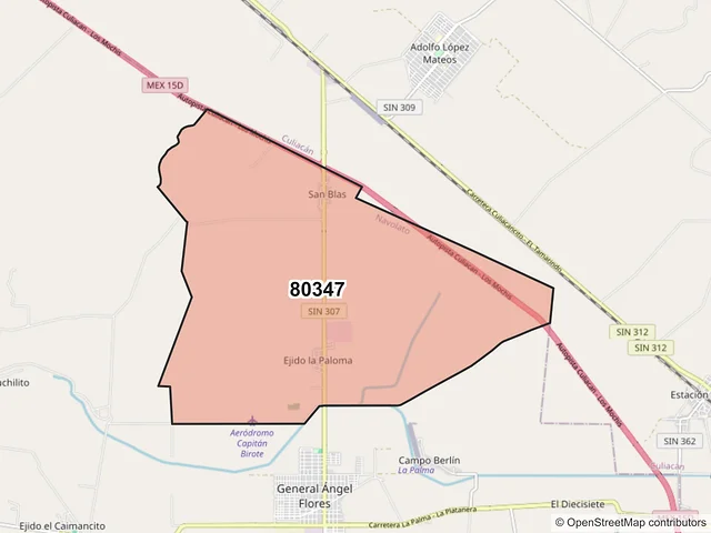 Mapa del código postal 80347, Navolato, Sinaloa