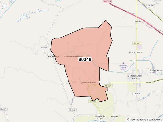 Mapa del código postal 80348, Navolato, Sinaloa