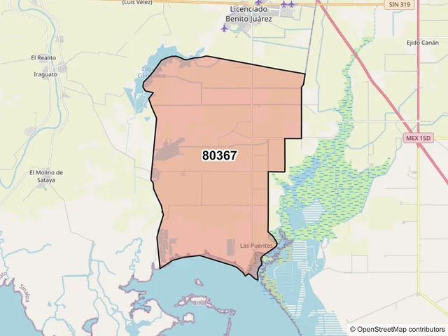 Mapa del código postal 80367, Navolato, Sinaloa