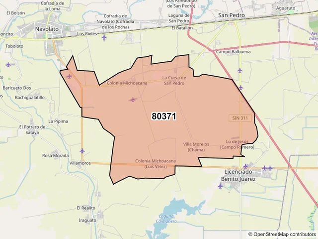 Mapa del código postal 80371, Navolato, Sinaloa