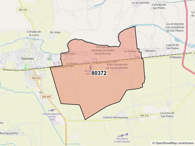 Mapa del código postal 80372, Navolato, Sinaloa