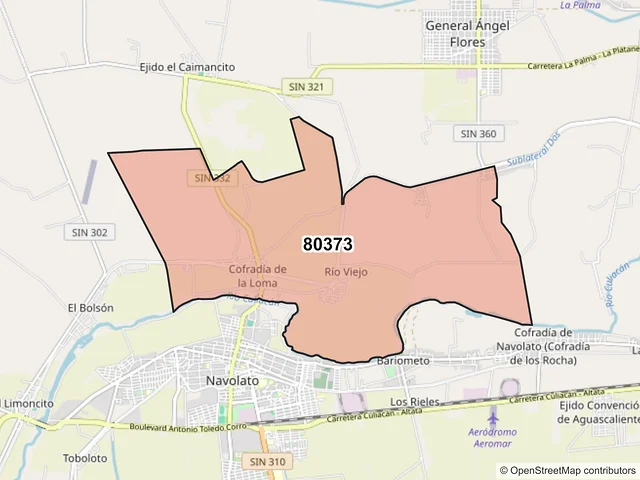 Mapa del código postal 80373, Navolato, Sinaloa