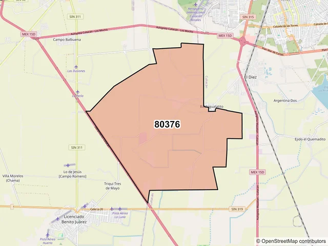 Mapa del código postal 80376, Navolato, Sinaloa