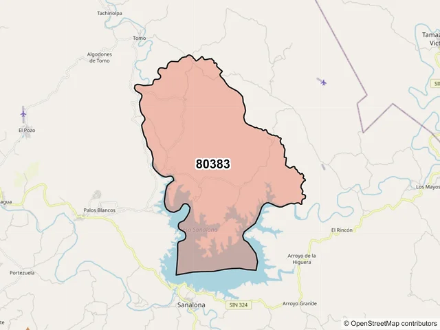 Mapa del código postal 80383, Culiacán, Sinaloa