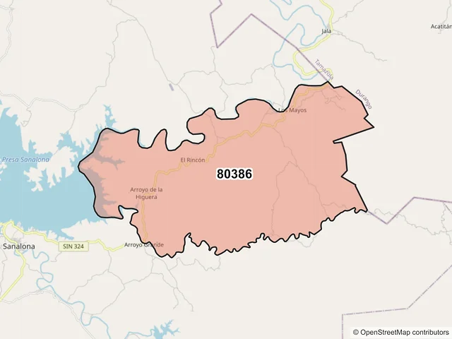 Mapa del código postal 80386, Culiacán, Sinaloa