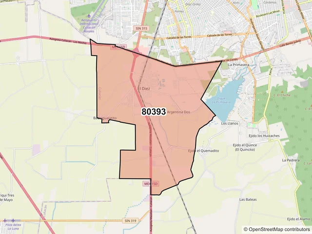 Mapa del código postal 80393, Culiacán, Sinaloa