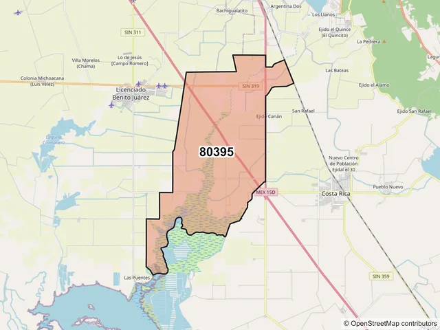 Mapa del código postal 80395, Culiacán, Sinaloa